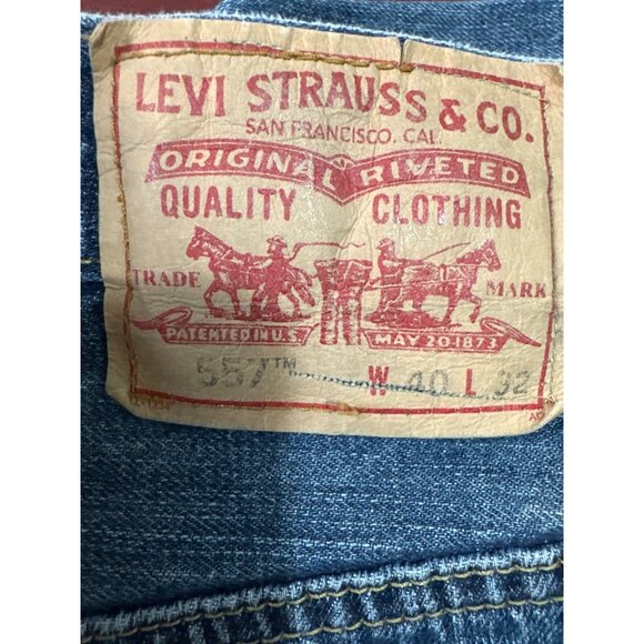 Levis 557 VTG Y2K Relaxed Boot Cut Jeans W40 L32* Raw Hem Cowboy Western Cut Blu - Picture 10 of 13
